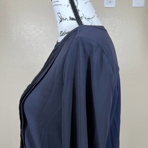 Ann Taylor Petite Navy Blue sheer pleated  long sleeve top size S academia work - Picture 13 of 14